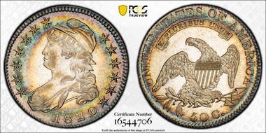 1820 50C Sq. 2, Lg Date, Knob 2 AU50+ 