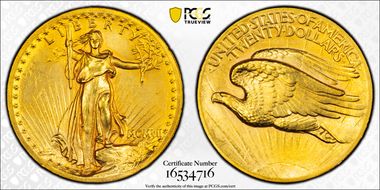 1907 $20 High Relief, Wire Edge MS62