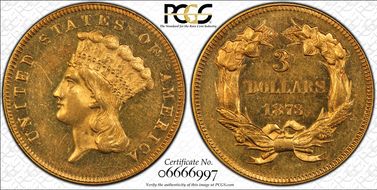 1873 $3 Closed 3 MS62