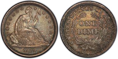 1838 10C Partial Drapery MS64