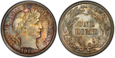 1916 10C Barber MS67+