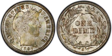 1897-S 10C MS66