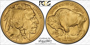 2008-W $50 Burnished American Buffalo .9999 Fine Gold SP70