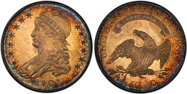 1807 50C Capped Bust, Small Stars AU58+ 