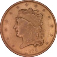 1834 $5 Classic Head, Plain 4 AU55