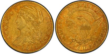 1811 $5 Small 5 AU50