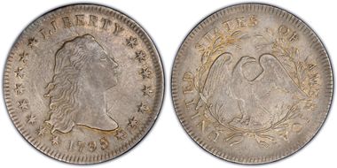 1795 $1 Flowing Hair, BB-13 AU55