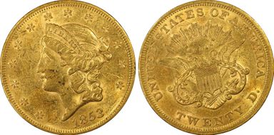 1853 $20 AU55