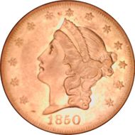 1855-S $20 S Tilt Left S.S. Central America #1 Gold Foil AU55+