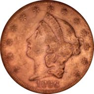 1866-S $20 Motto AU50