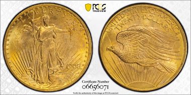 1908 $20 No Motto MS67