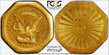 1851 "880" $50 LE Augustus Humbert, "50" MS63