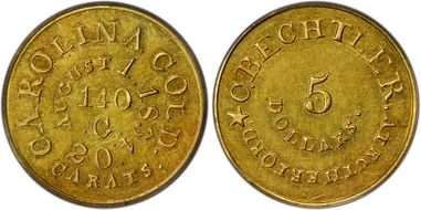 (1834-37) $5 C. Bechtler, Carolina Gold MS62