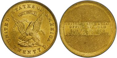 1853 "900" $20 U.S. Assay Office MS63