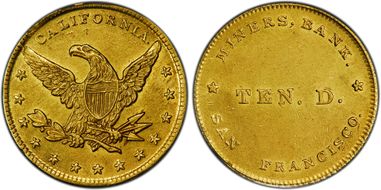 (1849) $10 Miners' Bank MS60