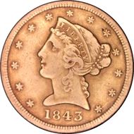 1843-D $5 Small D VF35