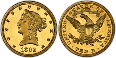 1892 $10 PR62DCAM