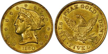 1860 $5 Clark, Gruber & Co. MS62+