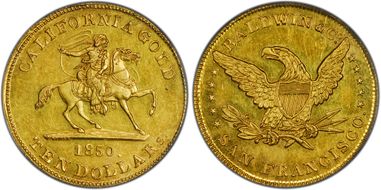 1850 $10 Baldwin & Co. MS62+