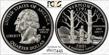 2001-S 25C Vermont Silver PR70DCAM