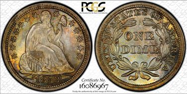 1853 10C Arrows MS66