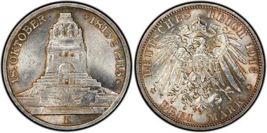 1913-E 3 Mk Leipzig J-140 MS63