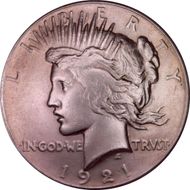 1921 $1 High Relief, Peace AU50