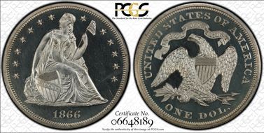 1866 $1 Motto PR66CAM