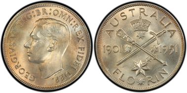 1951(m) Florin Jubilee KM-47  Ag MS65