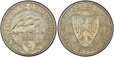 1927-A 3 Mk Bremerhaven J-325 MS64