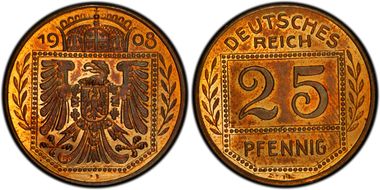 1908-D P25 Pfg Sch18G30 Copper SP64RB