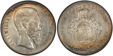 1866-Mo 50C Maximilian KM-387  Ag AU55