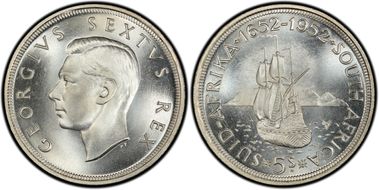 1952 5 Shil 300th Ann. of Capetown KM-41  Ag PL68