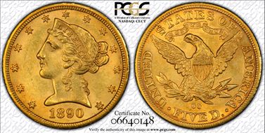 1890-CC $5 MS62