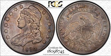 1834 50C O-104 Lg Date, Sm Letters VF35