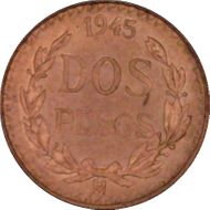 1945-Mo 2 Peso KM-461  Au MS65+