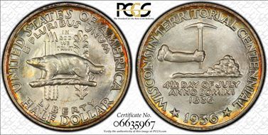 1936 50C Wisconsin MS68+