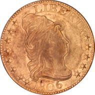 1806 $5 Pointed 6, 8X5 Stars AU55