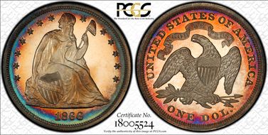 1866 $1 Motto PR66DCAM