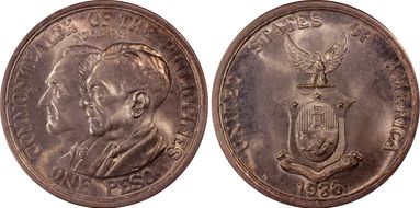1936-M Peso Roosevelt-Quezon KM-177  Ag MS66