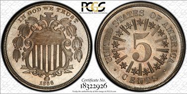 1866 5C Rays PR65CAM