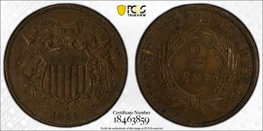 1864 2C Large Motto AU53BN