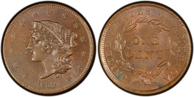 1839 1C N-7 Booby Head MS62BN