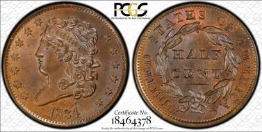 1834 1/2C MS65BN