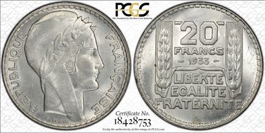 1933 20 Fr Gad-852 Rameaux longs F-400 MS64