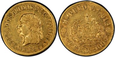 1863-M Peso Restrepo-321.1 Au AU50