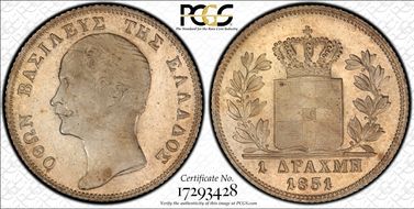 1851 Drachma KM-35 Ag MS64