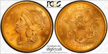 1857-S $20 MS65
