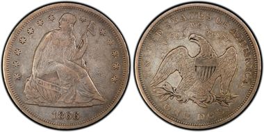 1866 $1 Motto VF35