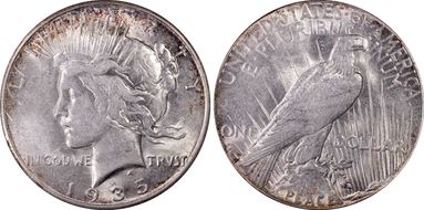 1935-S $1 VAM 4, Doubled Reverse AU53